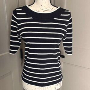 Vintage Dana Buchman Boatneck Black & White Striped Pullover Sweater-MED